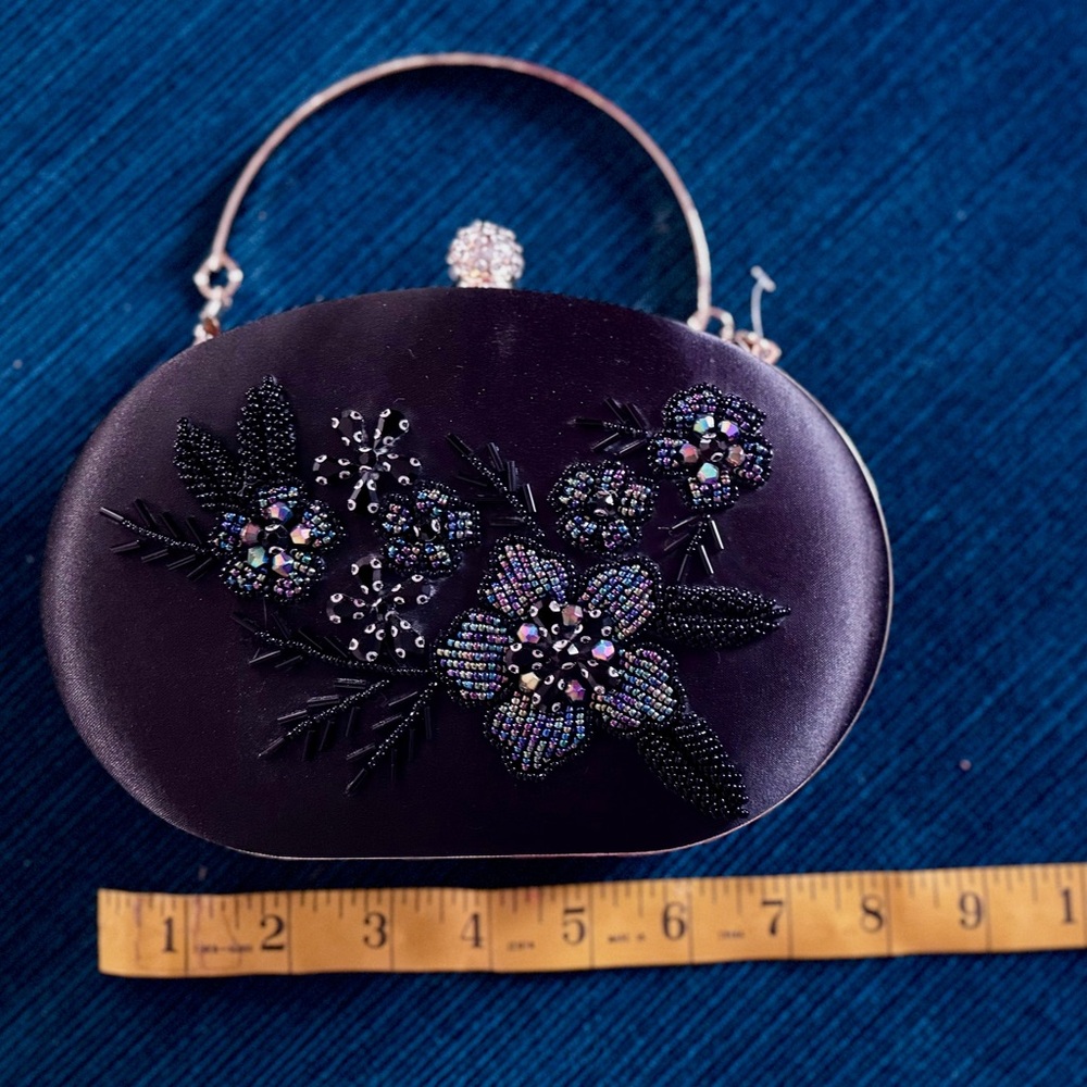 Purple Floral Beaded Evening Clutch